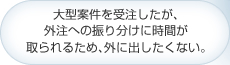 大型案件を受注したが､外注への振り分けに時間が取られるため､外に出したくない｡